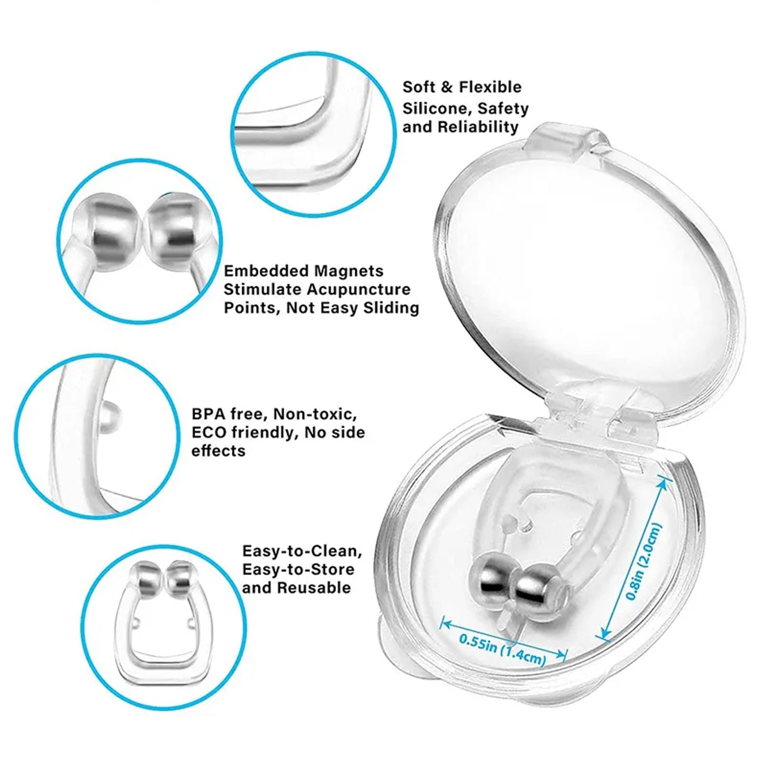 Side view of silicone magnetic anti-snore nose clip