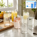 Set of 6 unbreakable clear plastic tumblers, 350 ml, tall cylindrical glasses