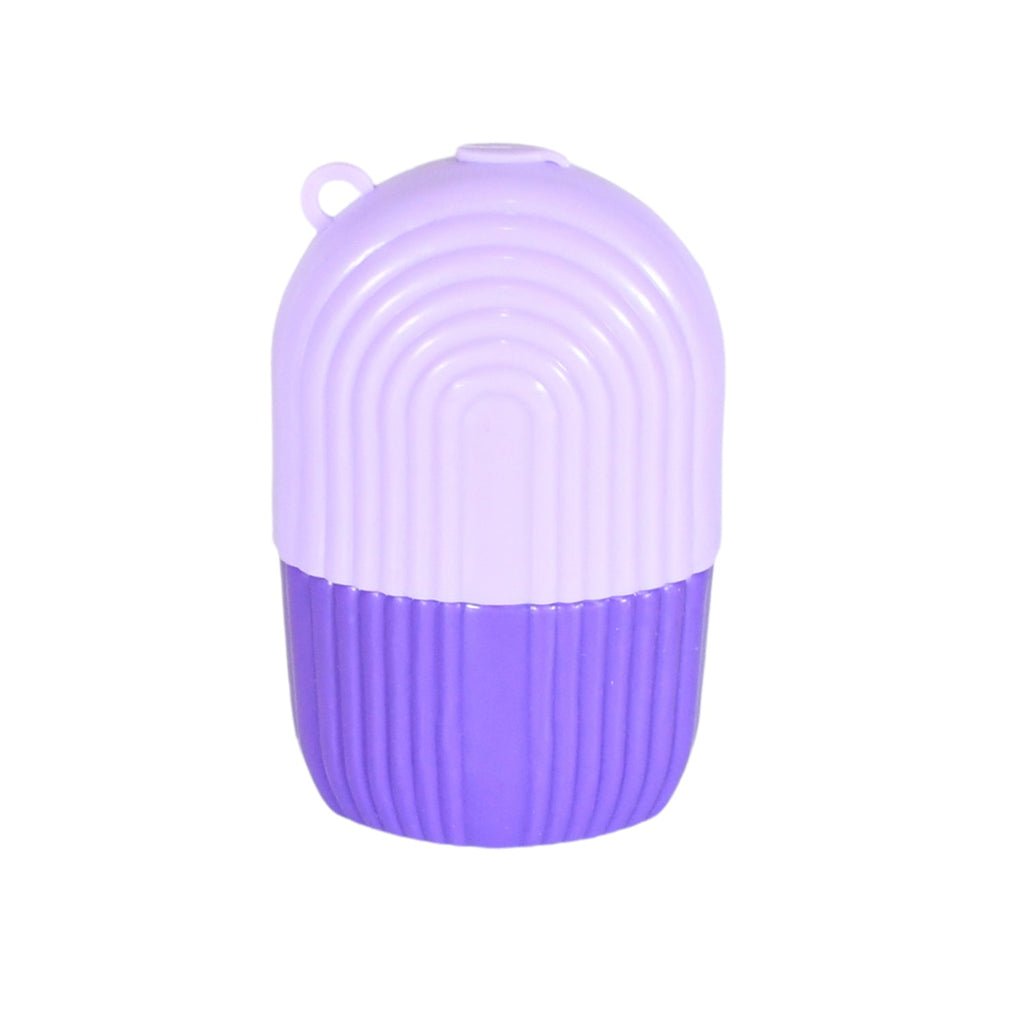 Lavender ribbed ice roller for face and eye massage, circular head with top loop