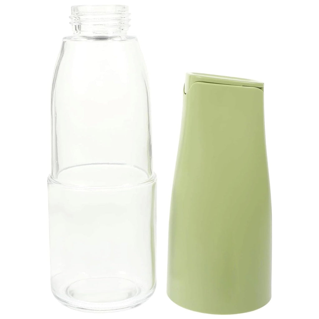 Clear refill bottle and light green squeeze dispenser bottle set