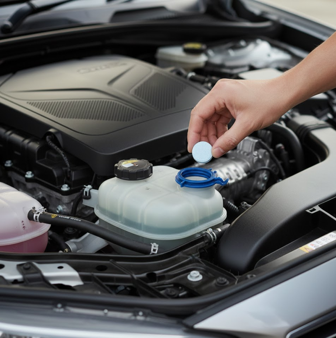 Instructions showing how to use car wiper detergent tablets