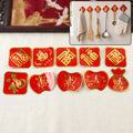 Self-adhesive decorative key hook set, red and gold square stickers with hooks