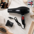 Portable foldable hair dryer with nozzle and power cord, black hot/cold buttons