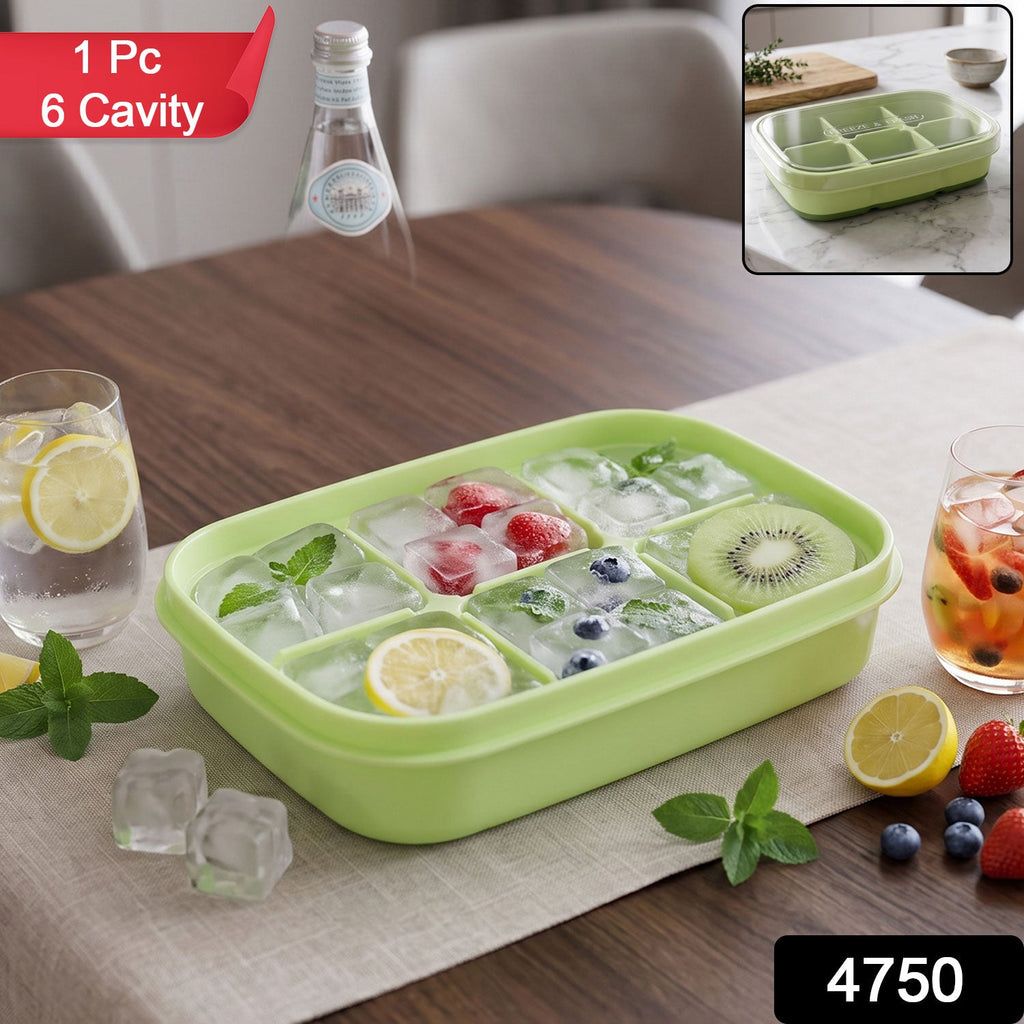 Light green mini ice cube tray, 6 cavities, with fruit and ice filling