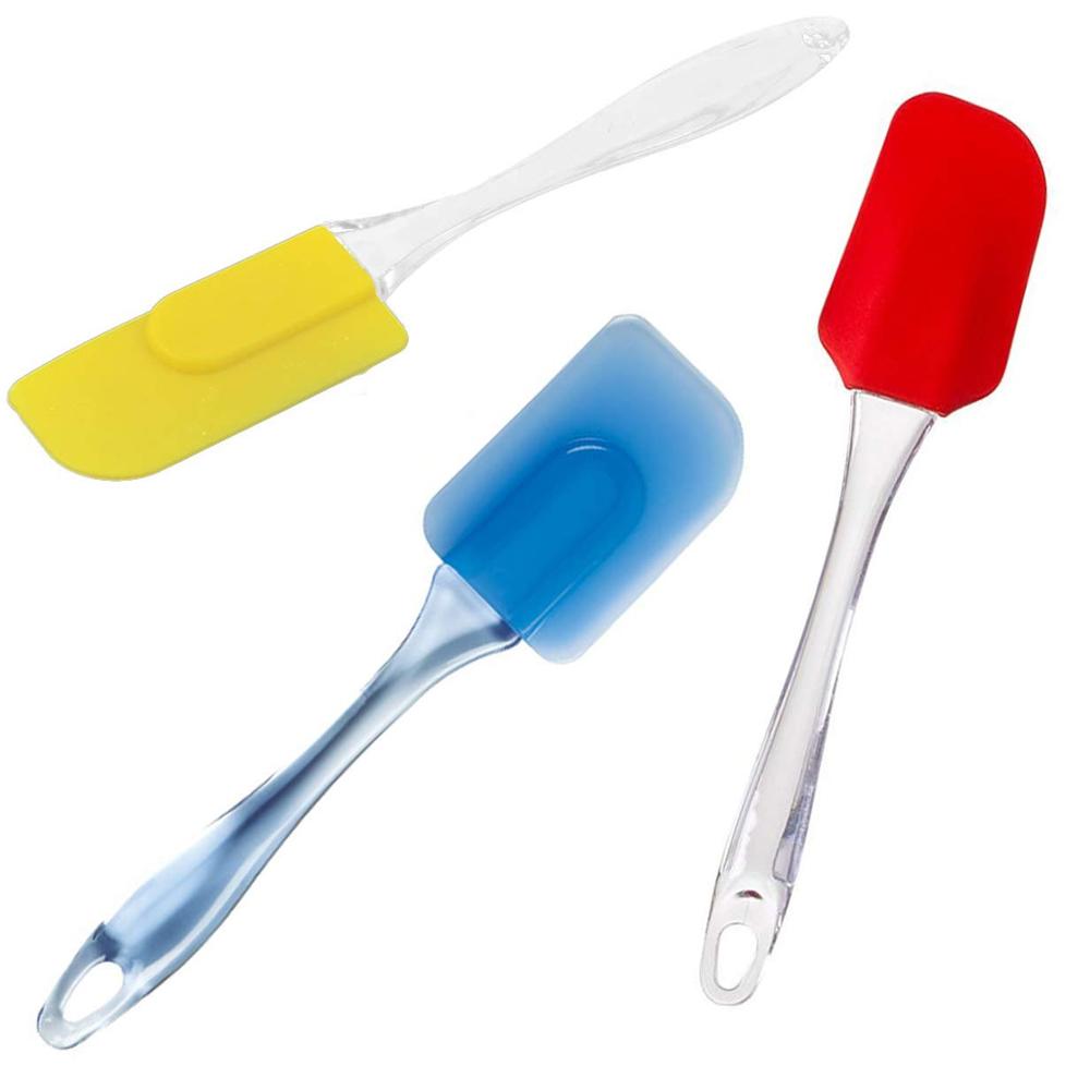 Silicone baking tools set: blue and yellow pastry brushes with red spatula head