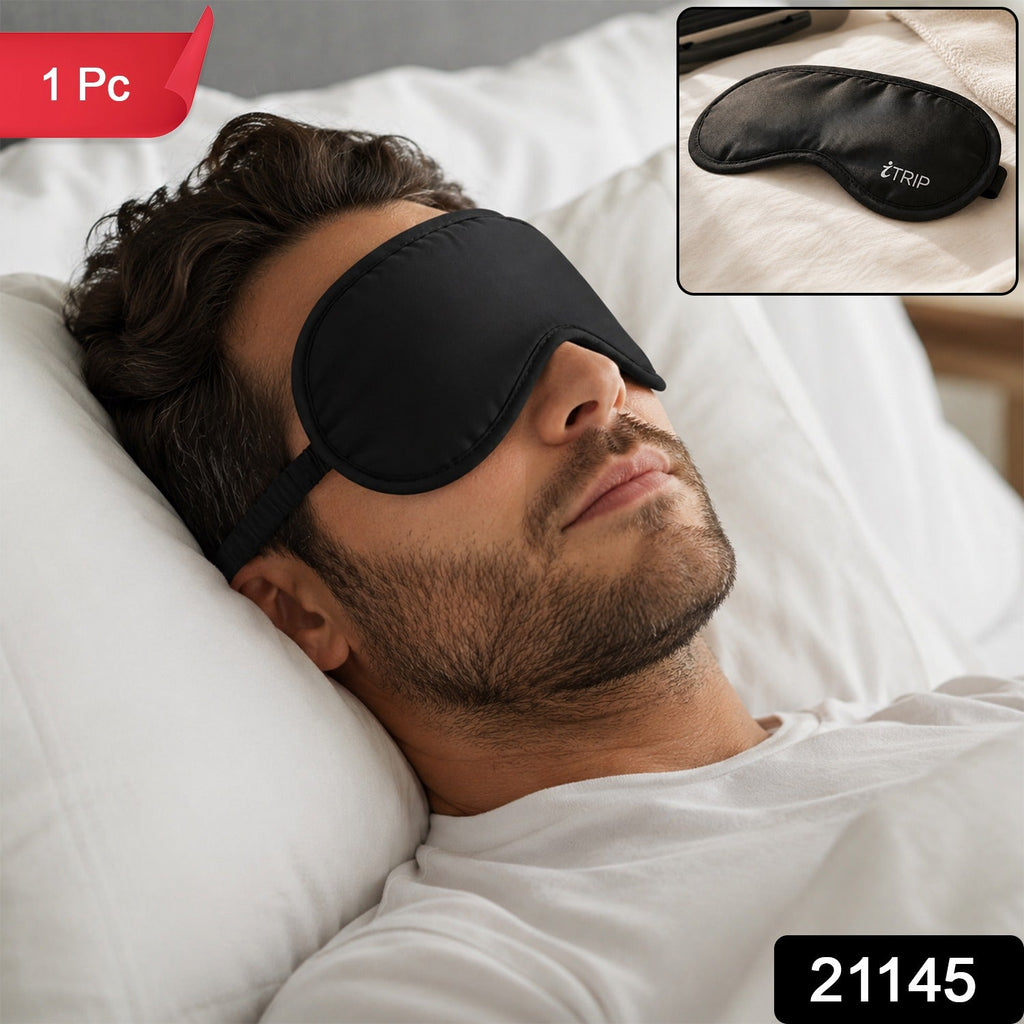 Men's black light-blocking sleep eye mask with soft elastic strap