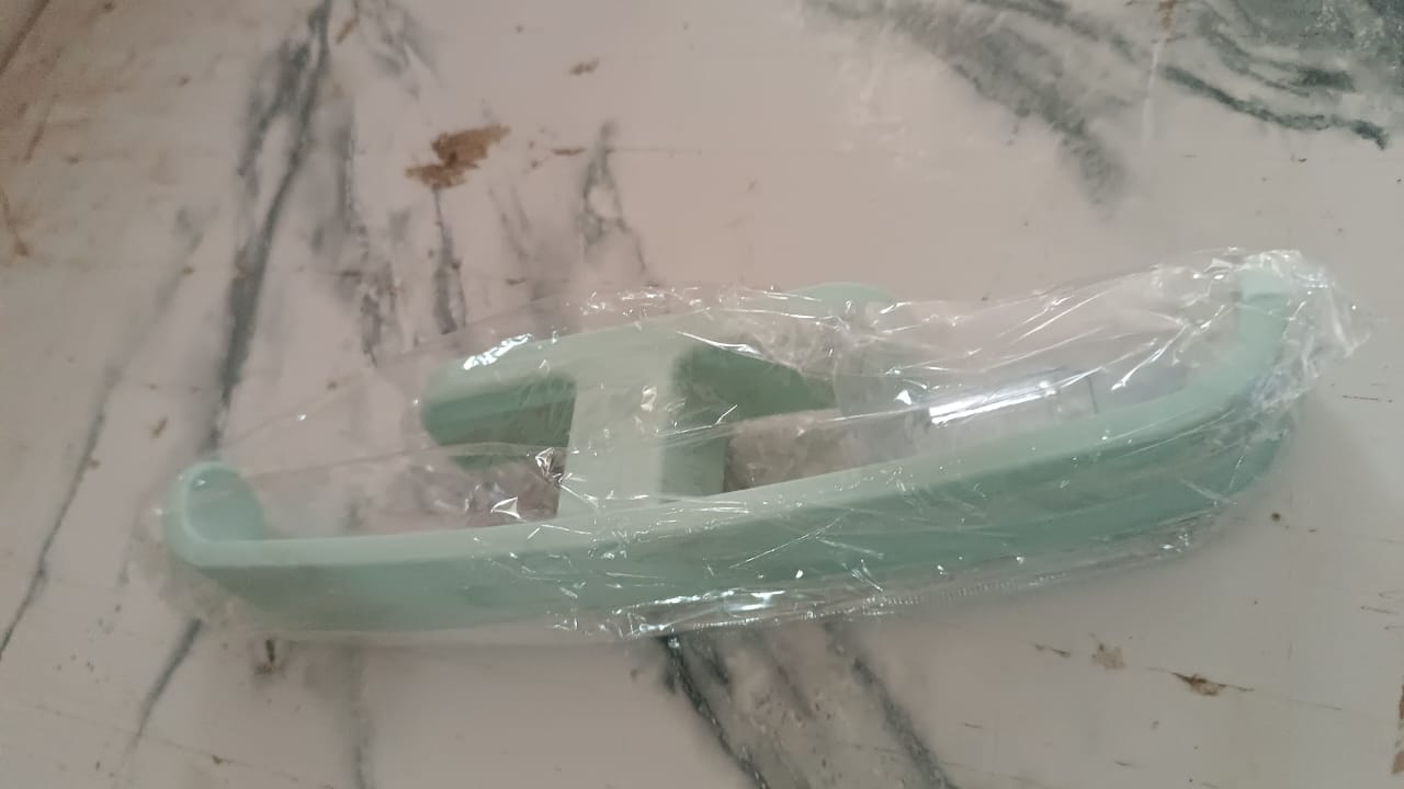 Damage-free adhesive towel rack with mint-green mounting holders