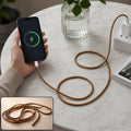 Spiral cable protector sleeve, braided gold-brown flexible cord wrap with plug