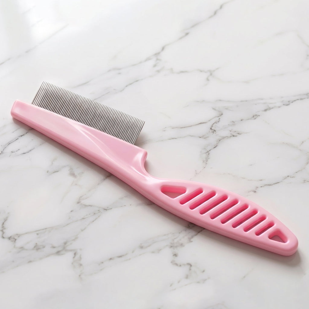 Pink dog hair remover comb with stainless steel teeth for removing pet shedding