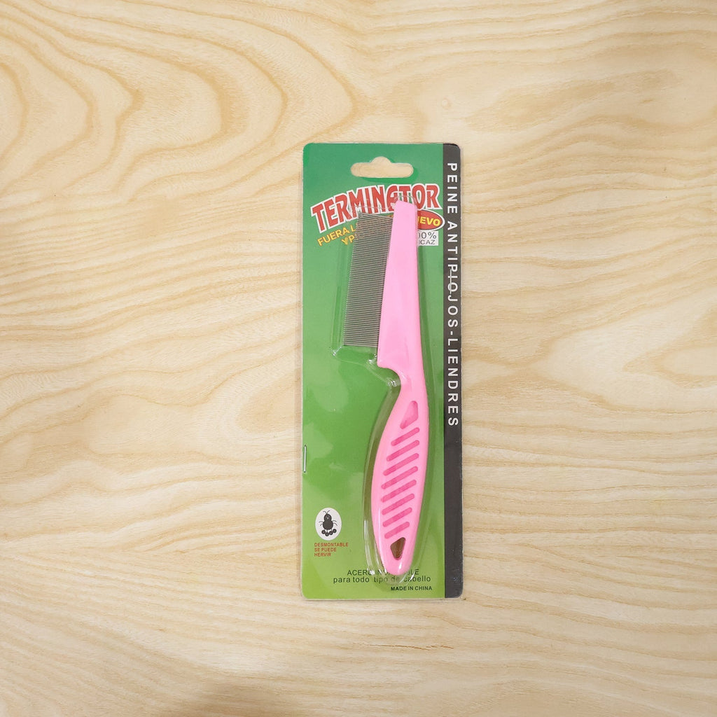 Dog hair remover comb blister pack with pink comb and stainless steel teeth