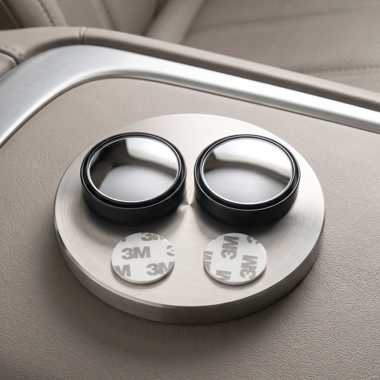Round blind spot mirrors with 3M adhesive discs, black frames, wide-angle lens