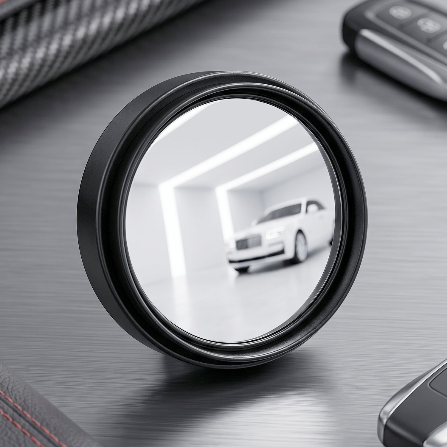Round wide-angle blind spot mirror, black frame, glossy convex lens