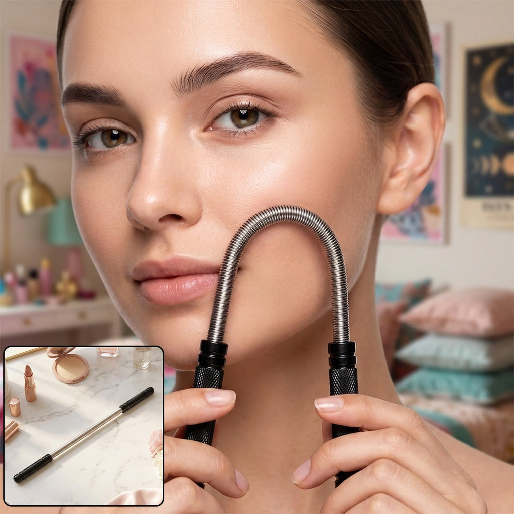 Facial hair spring epilator with U-shaped metal spring and black grip handles