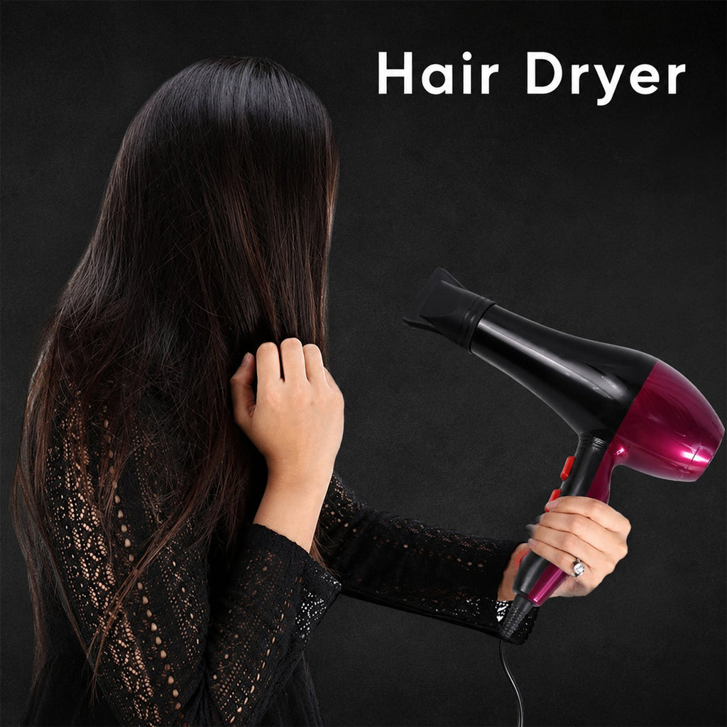 Black and burgundy hair dryer with concentrator nozzle