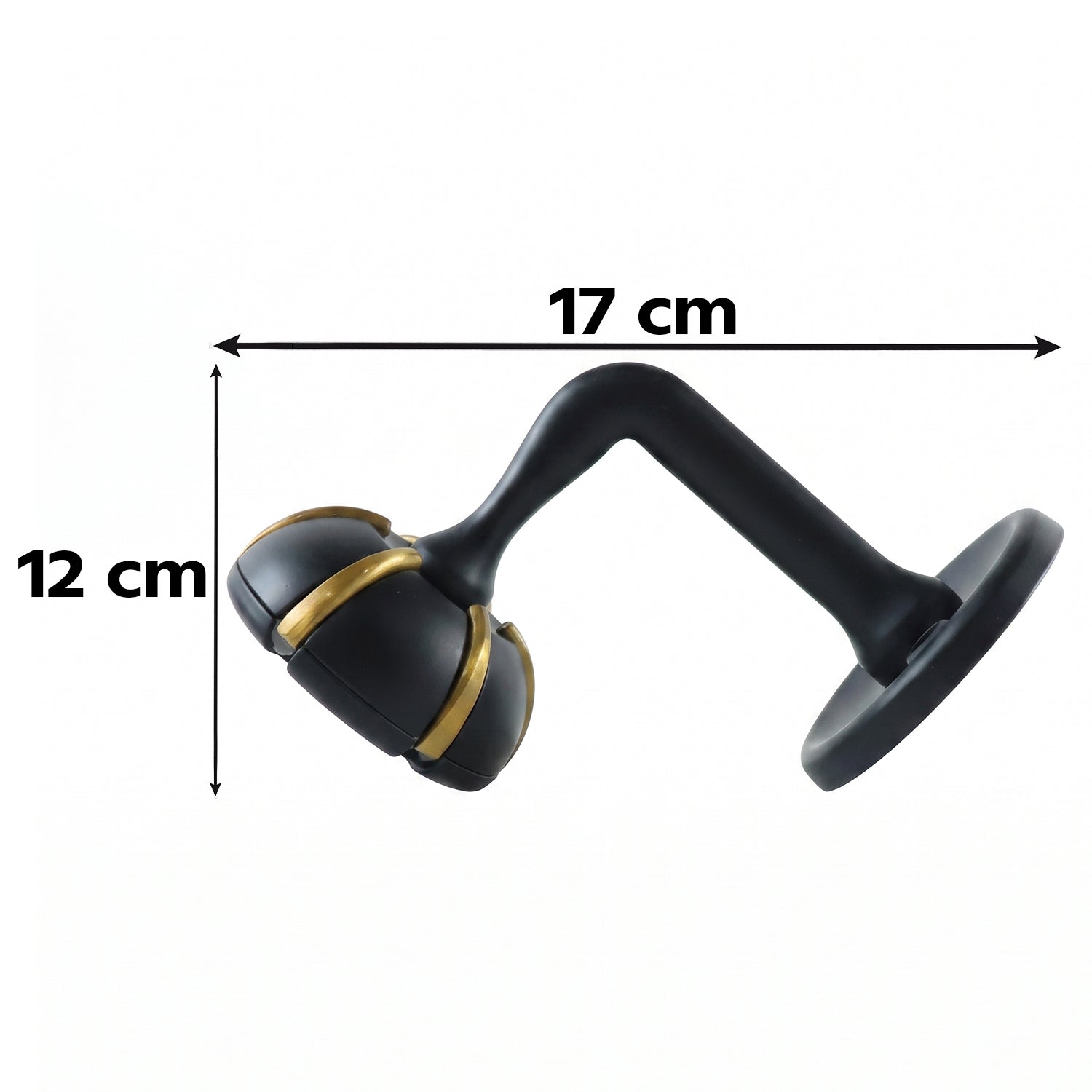 Black wall hook size 17 cm with gold-trimmed key holder arms