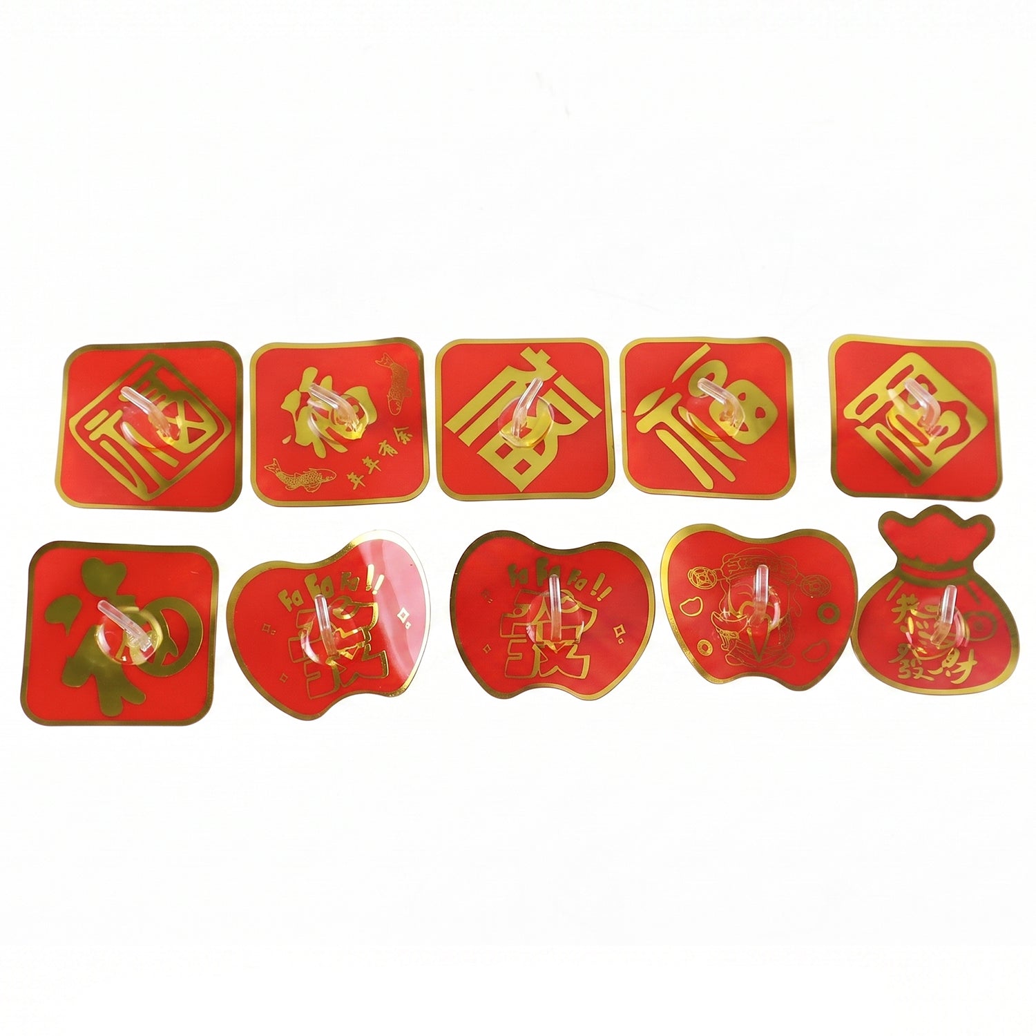 Self-adhesive decorative key hook set, red and gold Chinese-style luck designs
