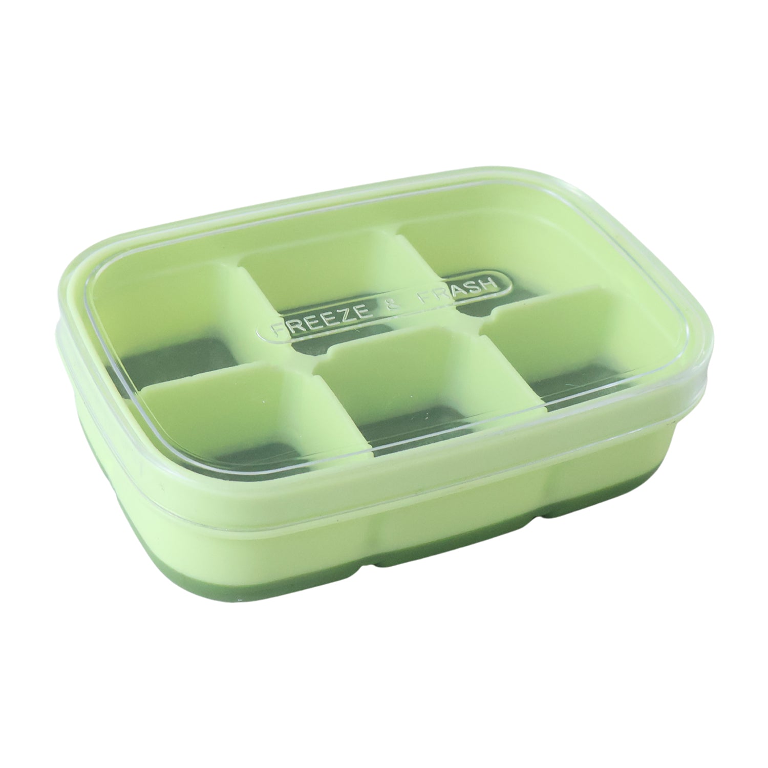 Light green mini ice cube tray with 6 cavities and transparent top cover
