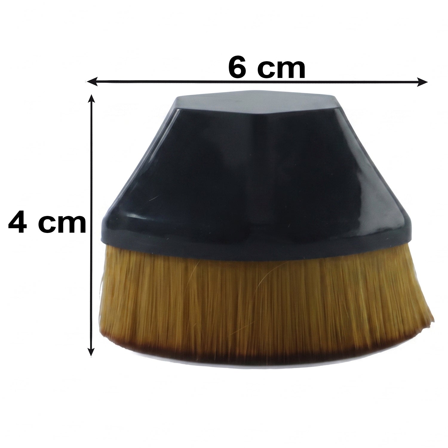 Foundation makeup brush head, golden bristles and black dome base, size shown 6 cm