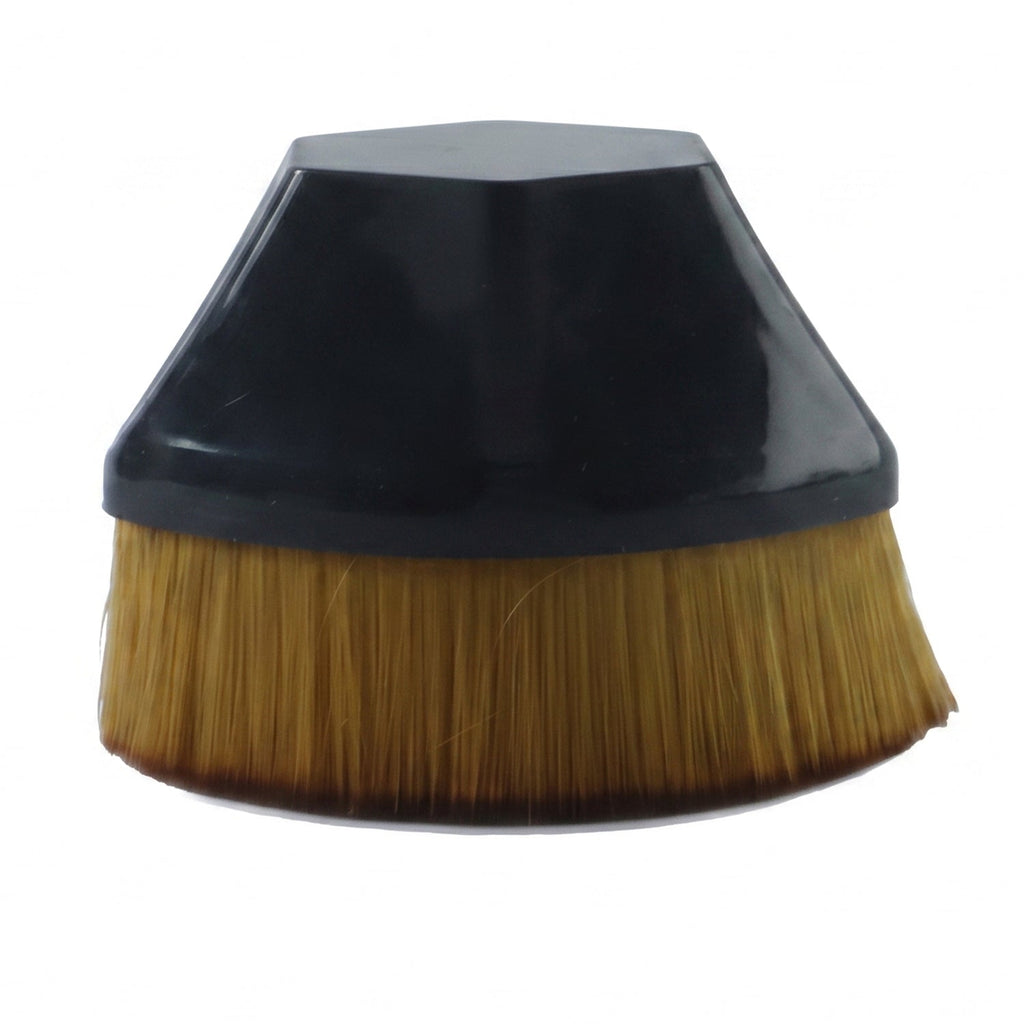 Foundation makeup brush head with golden bristles and black dome base