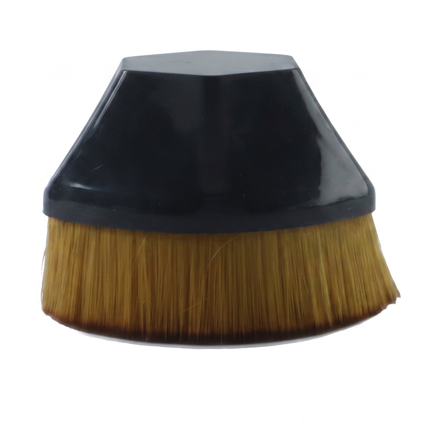 Foundation makeup brush head with golden bristles and black dome base