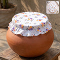 Cotton matka cover with elastic edge, white floral pattern
