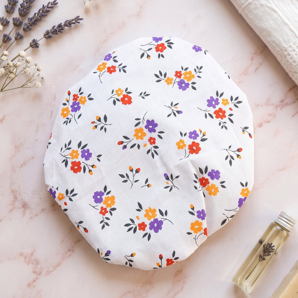Cotton matka cover, white floral print, elasticated opening