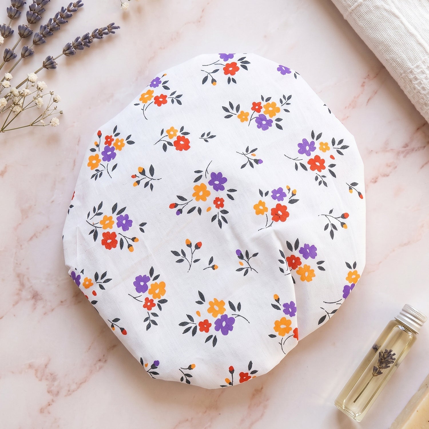 Cotton matka cover, white floral print, elasticated opening