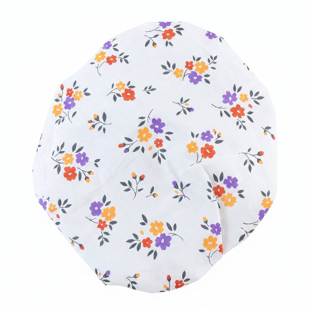 Cotton matka cover, white with purple and orange floral motif
