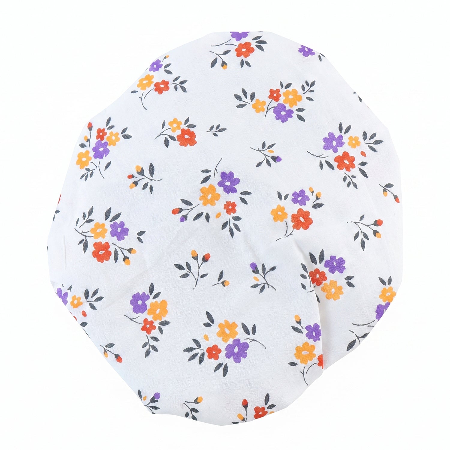 Cotton matka cover, white with purple and orange floral motif