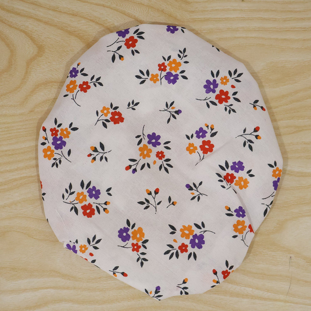 Cotton matka cover, oval top with multicolor flower print on white