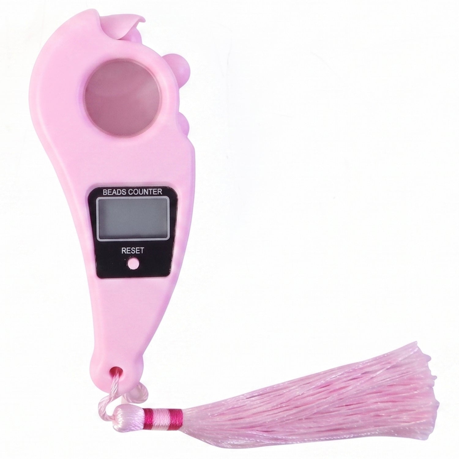Pink digital beads counter finger ring clicker with LCD display and hanging tassel
