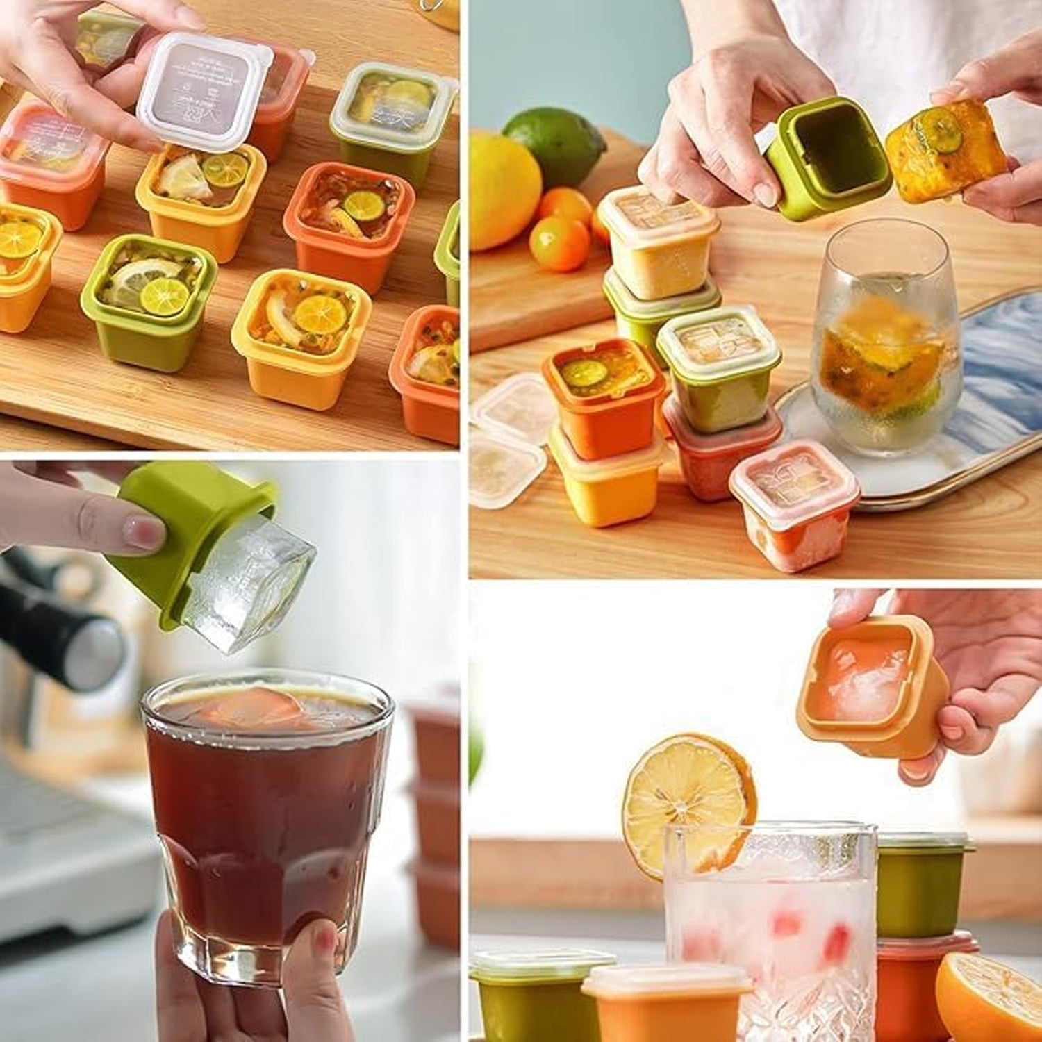 Square ice cube mould set with lids, multicolor containers for cocktails and drinks
