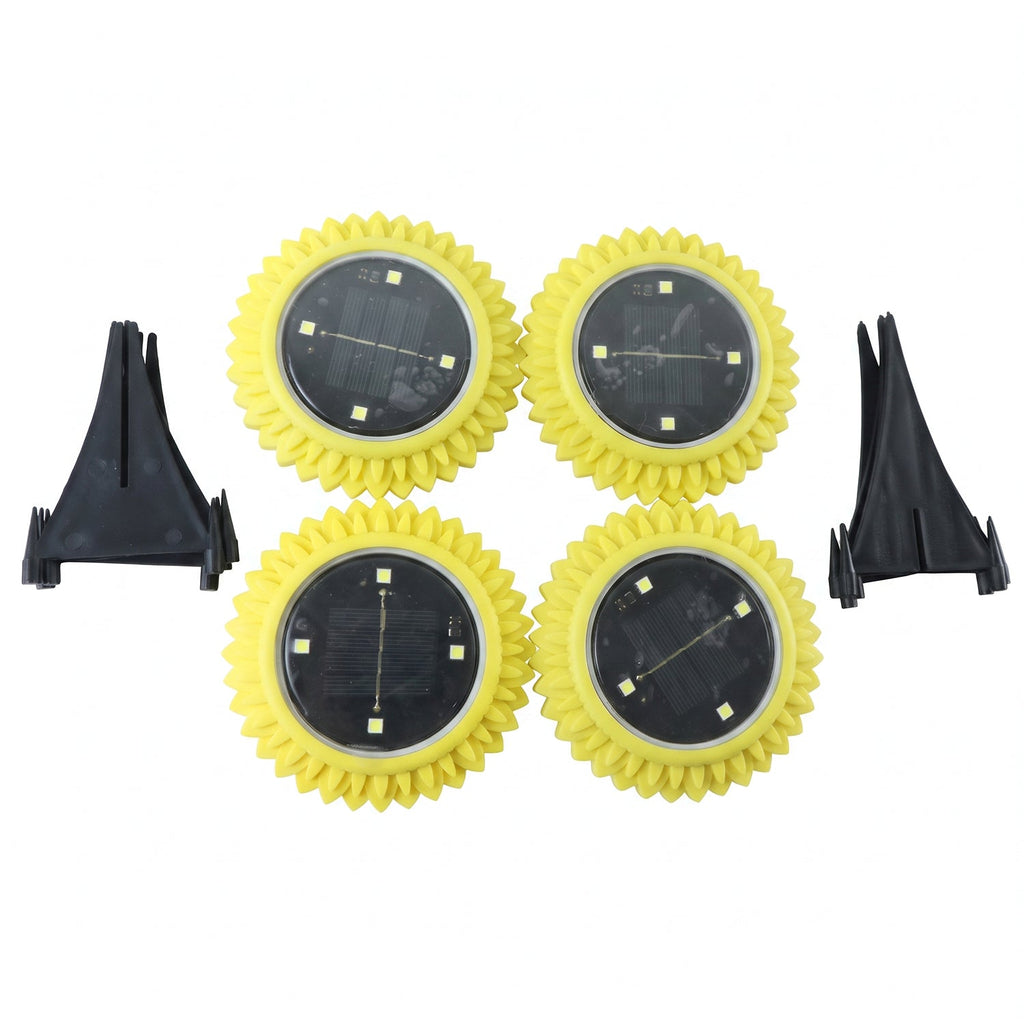 Set of 4 sunflower solar stake light heads with black stakes for garden