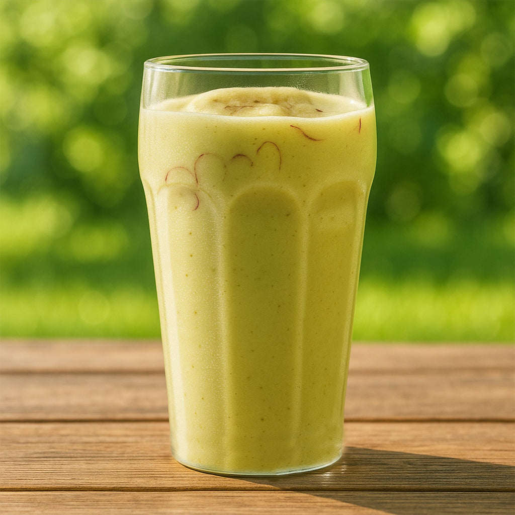 Clear 300ml smoothie tumbler with green drink, smooth sides and wide rim
