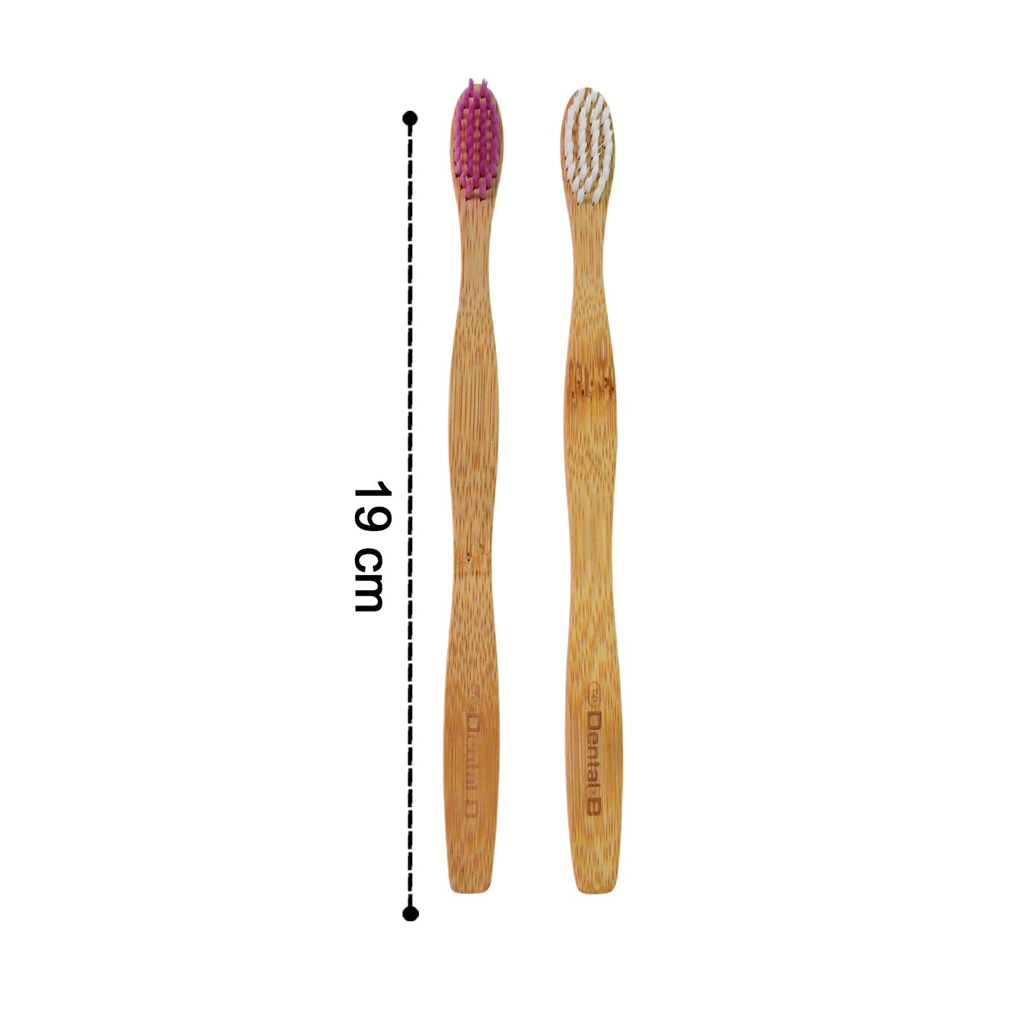 Bamboo toothbrush set, 19 cm wooden handles with white and purple soft bristles