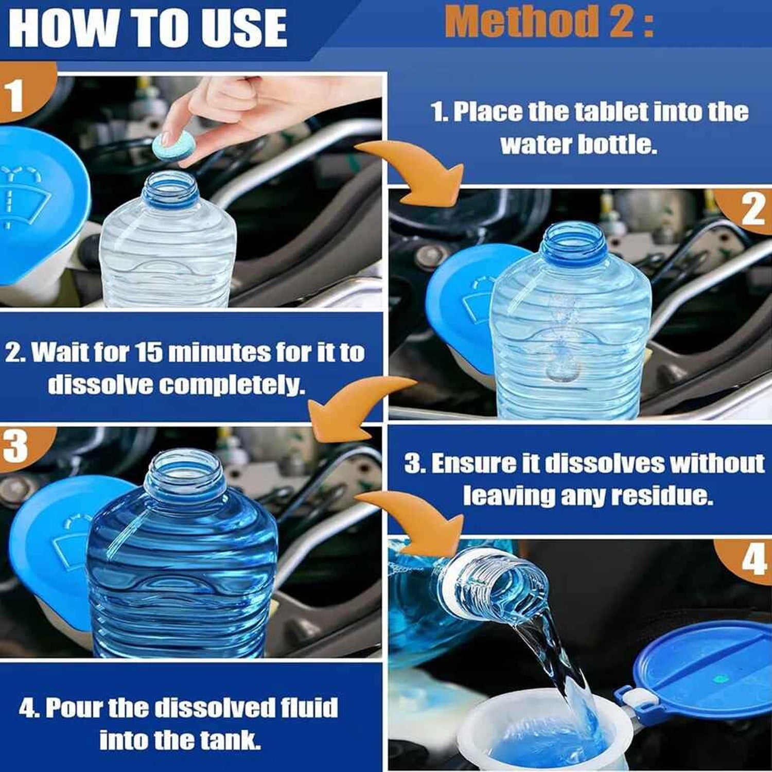Windshield washer tablet for vehicle glass cleaning solutions
