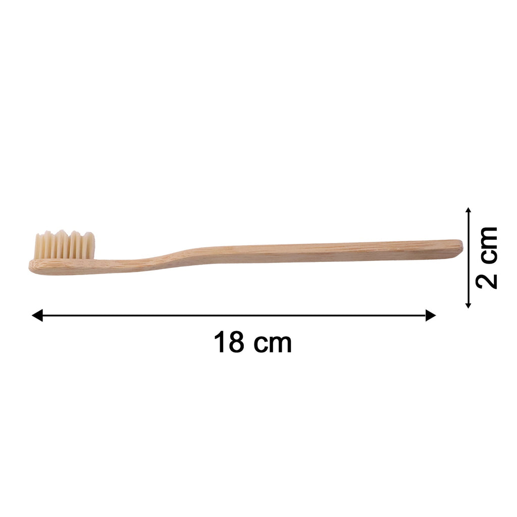Bamboo toothbrush length shown: 18 cm handle with soft bristles at one end