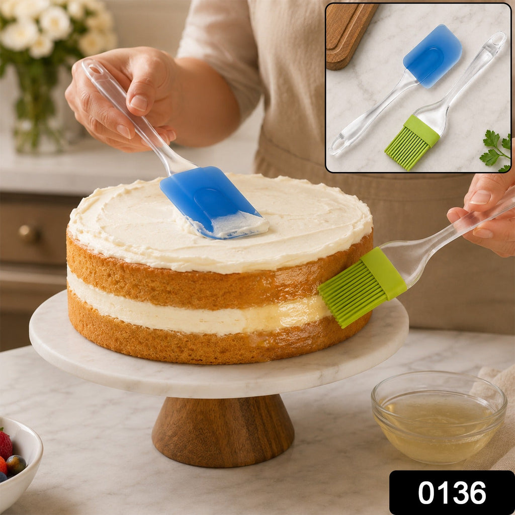 Silicone pastry brush and spatula set, blue brush and green spatula painting cake top
