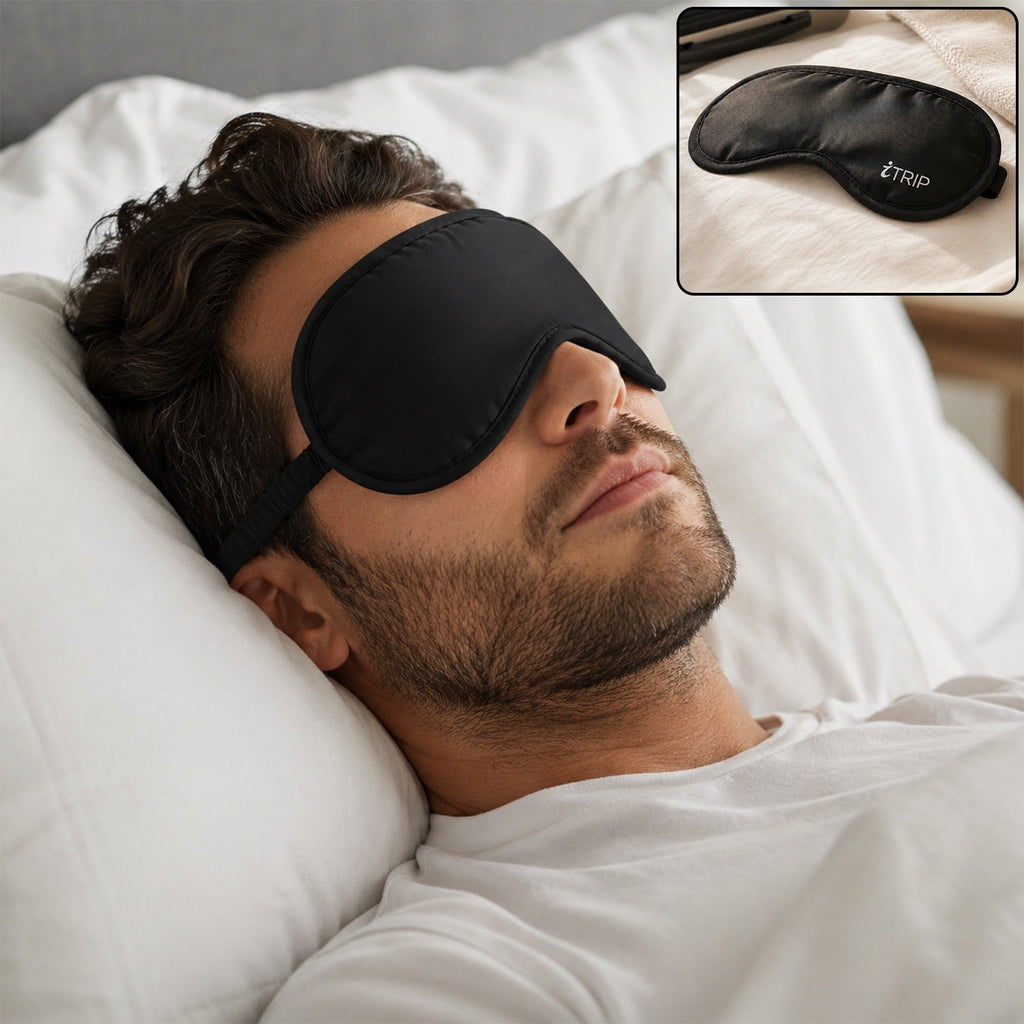 Men's light-blocking sleep eye mask, black, soft adjustable strap