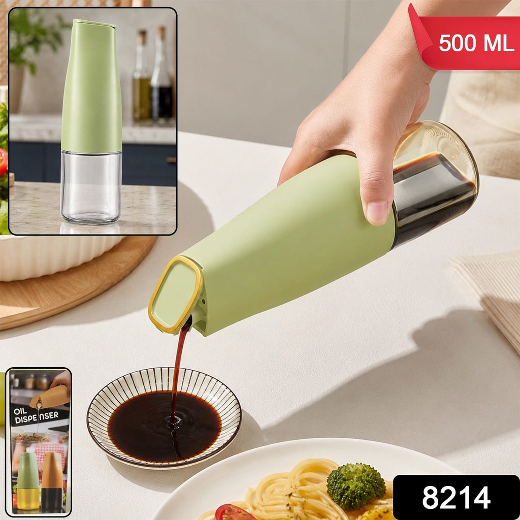 Light green squeeze sauce dispenser bottle pouring dark sauce into a dish