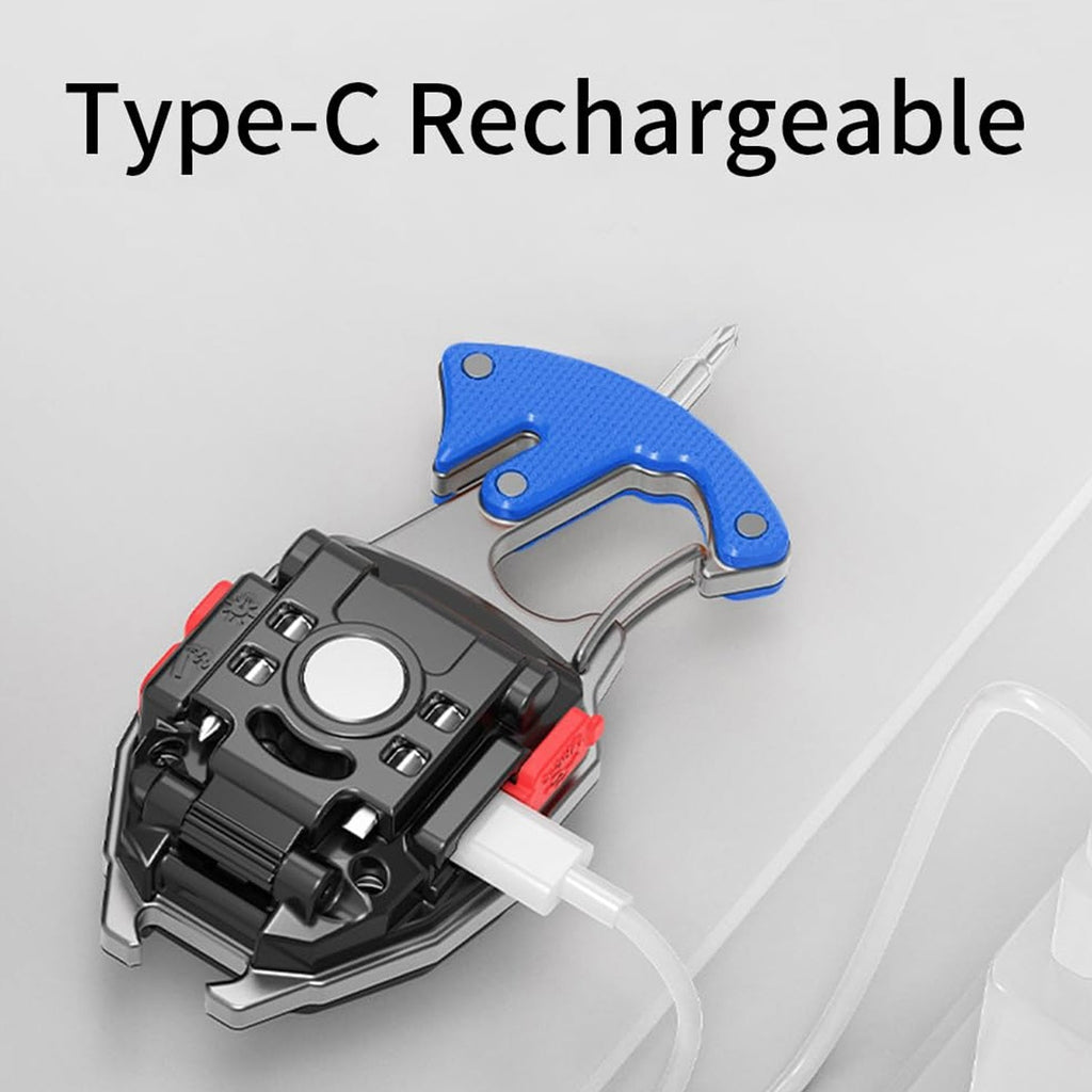Black keychain mini flashlight with blue handle and Type-C charging cable