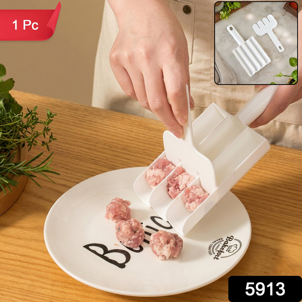 Fritter maker scoop held over plate, white multi-cavity tray and handle (XcelCraft)