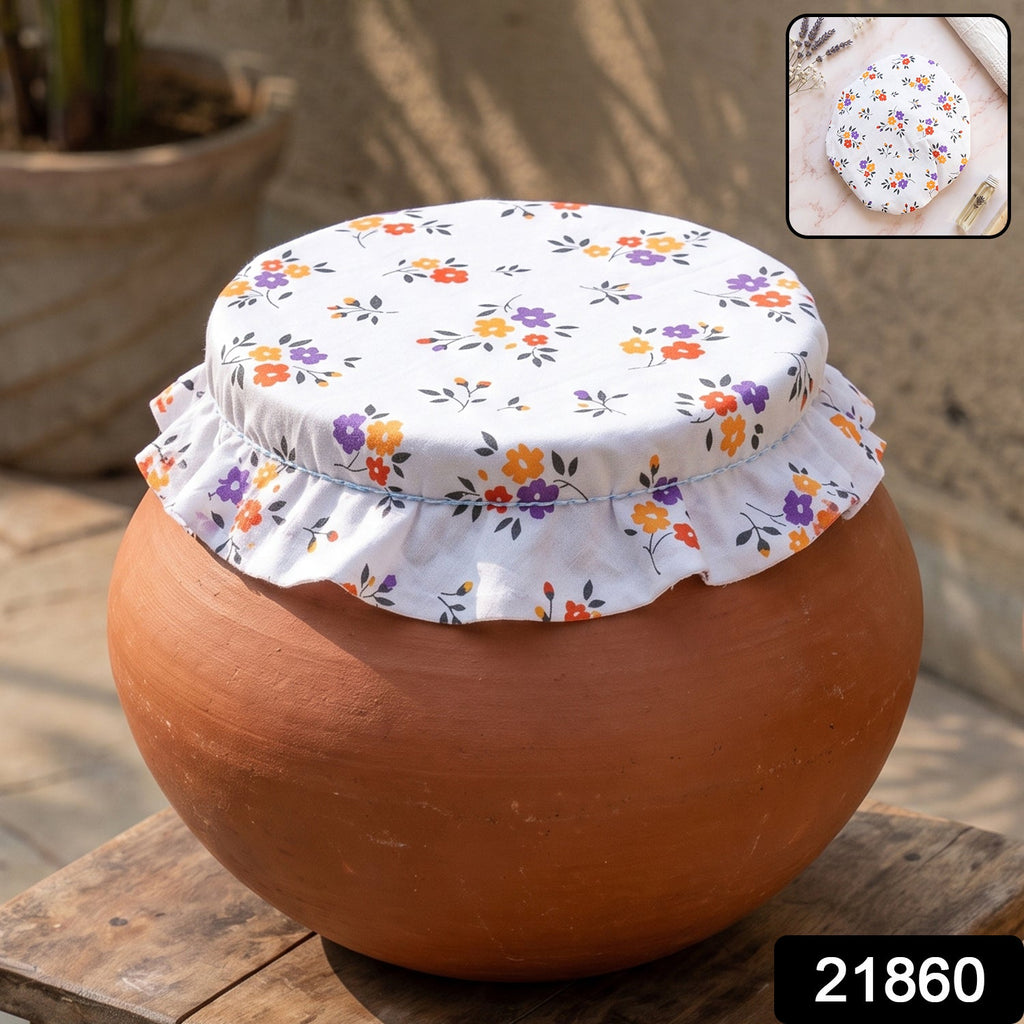 Cotton matka cover with elasticated frill and small floral print
